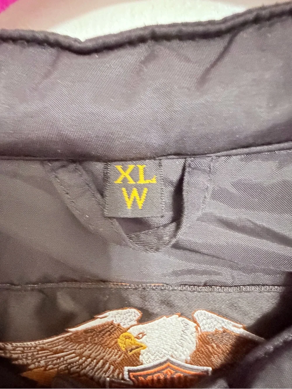 Harley-Davidson Black Bomber Jacket with Beige & White Eagle Patch XL